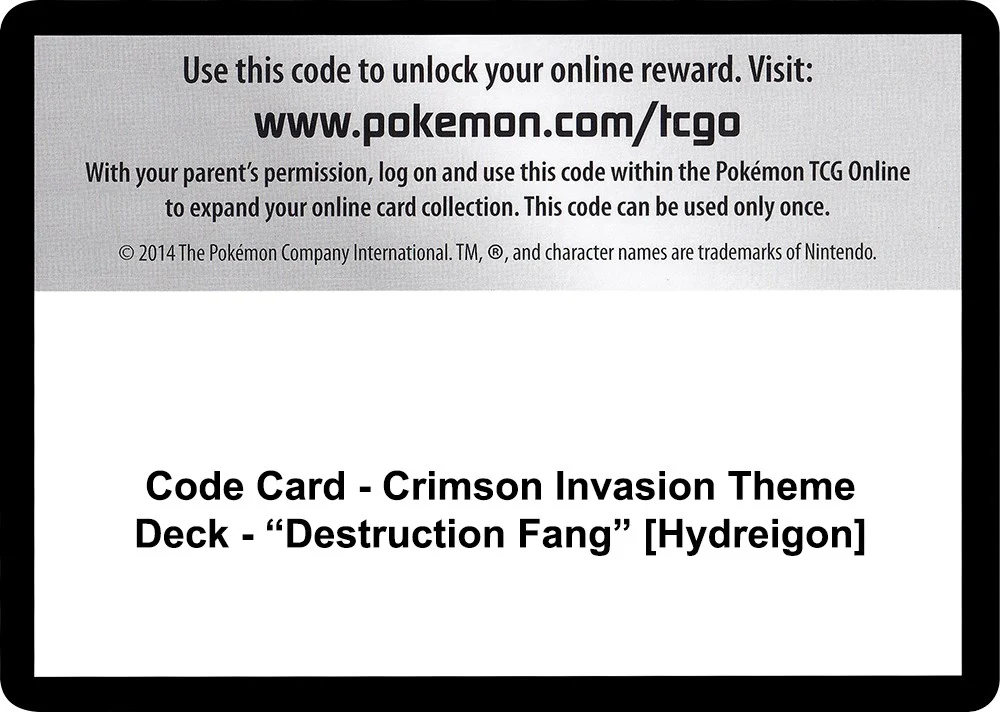 Code Card - Crimson Invasion Theme Deck - "Destruction Fang" [Hydreigon] (SM - Crimson Invasion)