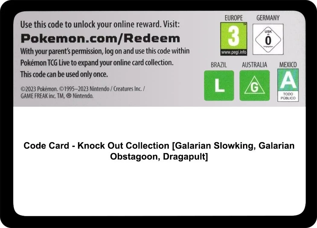 Code Card - Knock Out Collection [Galarian Slowking, Galarian Obstagoon, Dragapult]