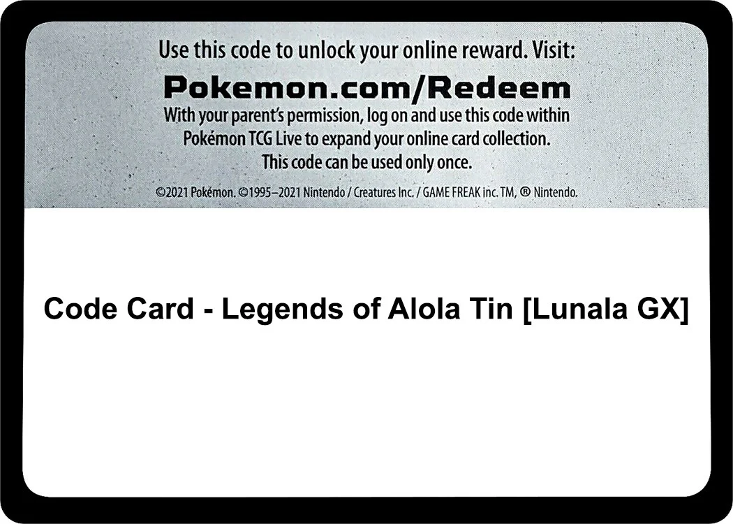 Code Card - Legends of Alola Tin [Lunala GX] (SM Base Set)