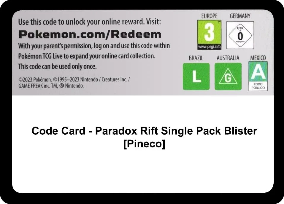 Code Card - Paradox Rift Single Pack Blister [Pineco] (SV04: Paradox Rift)