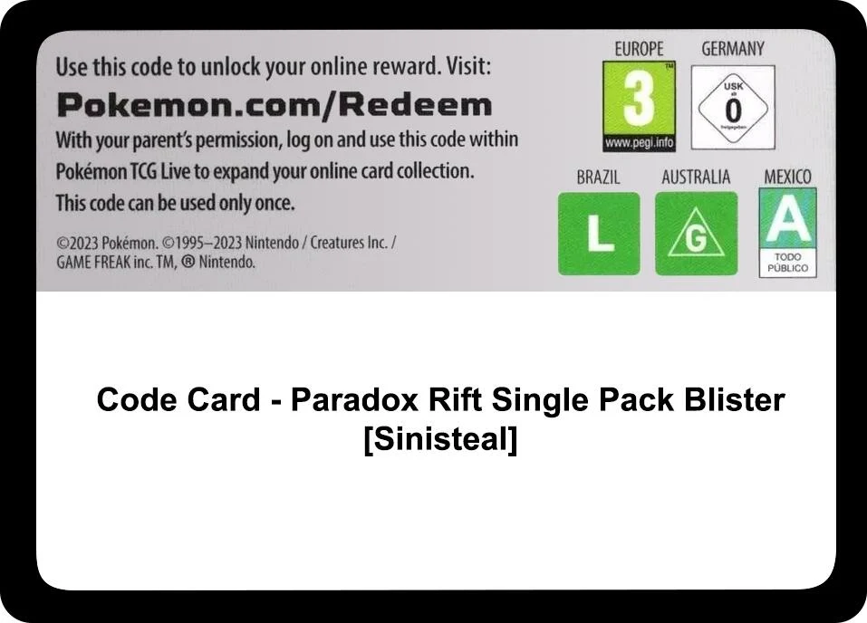 Code Card - Paradox Rift Single Pack Blister [Sinisteal] (SV04: Paradox Rift)