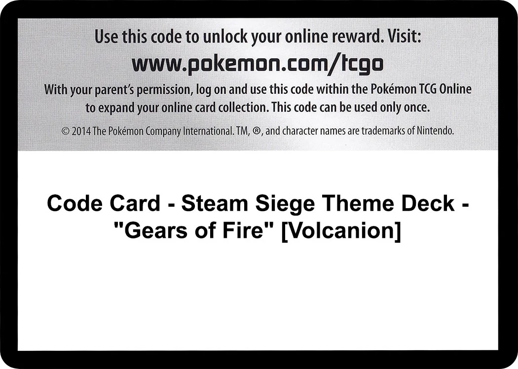 Code Card - Steam Siege Theme Deck - "Gears of Fire" [Volcanion] (XY - Steam Siege)