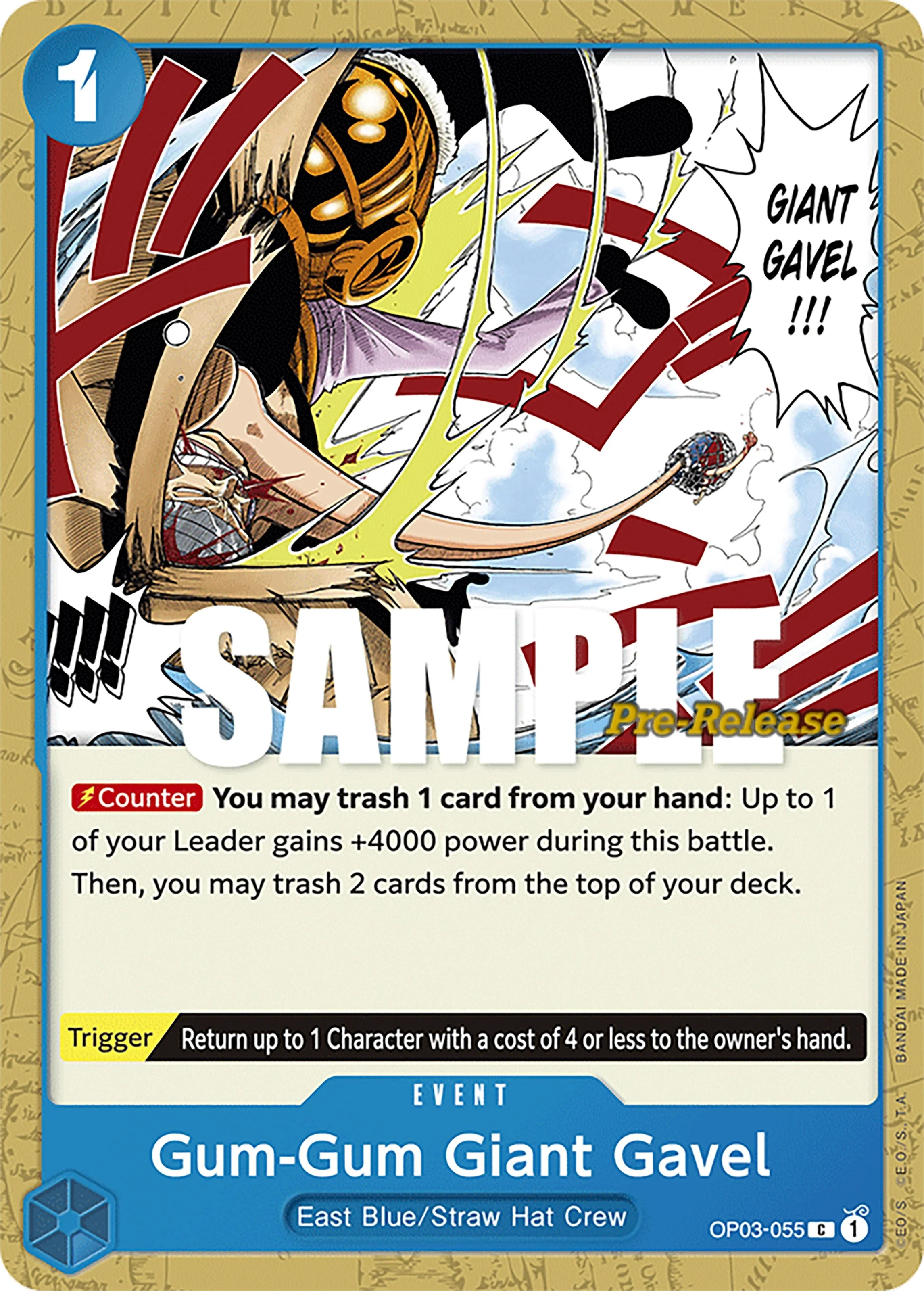 Gum-Gum Giant Gavel (OP03-055) (Pillars of Strength Pre-Release Cards)