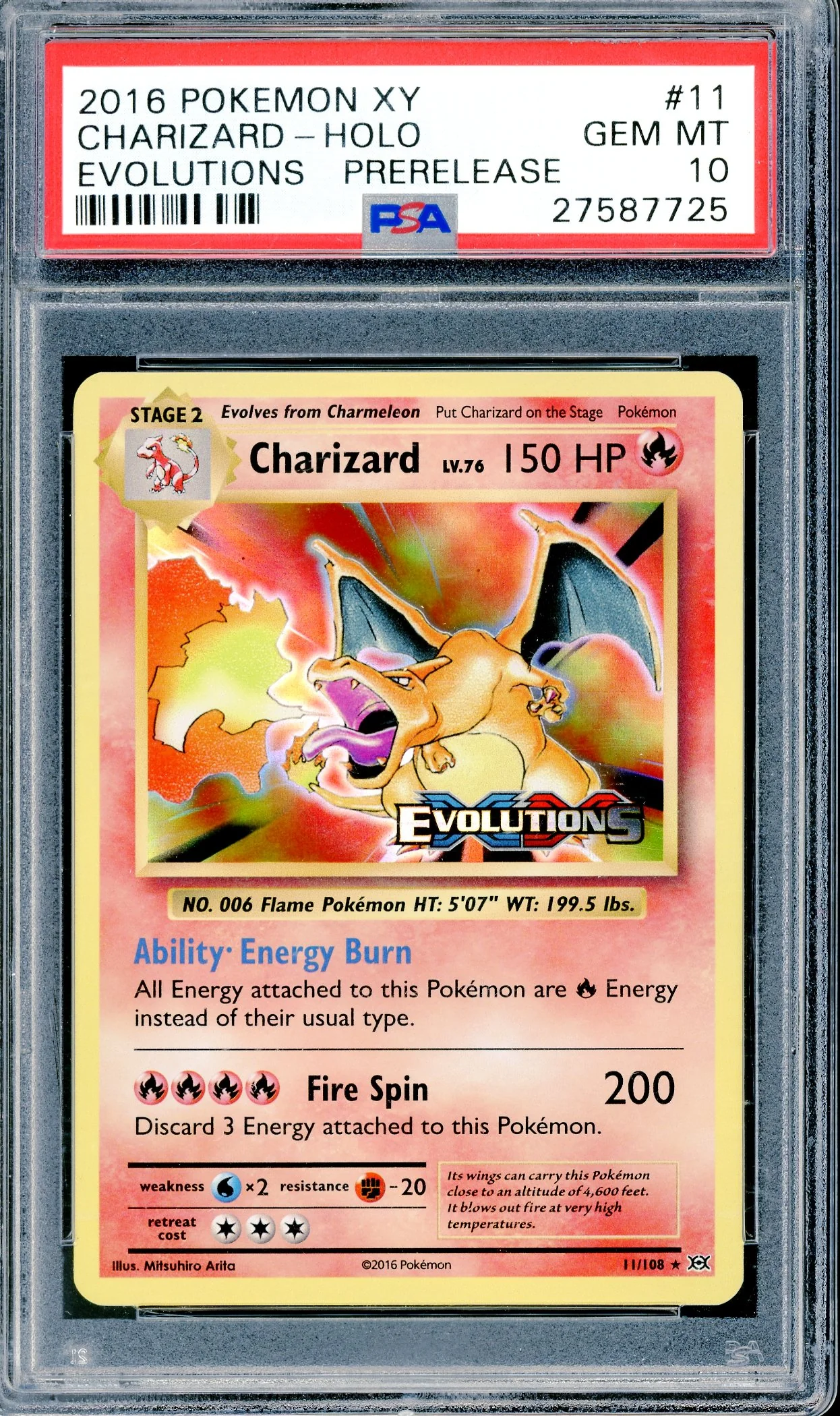 PSA 10 Charizard Holo (11/108) [Pokemon XY Evolutions - Prerelease]