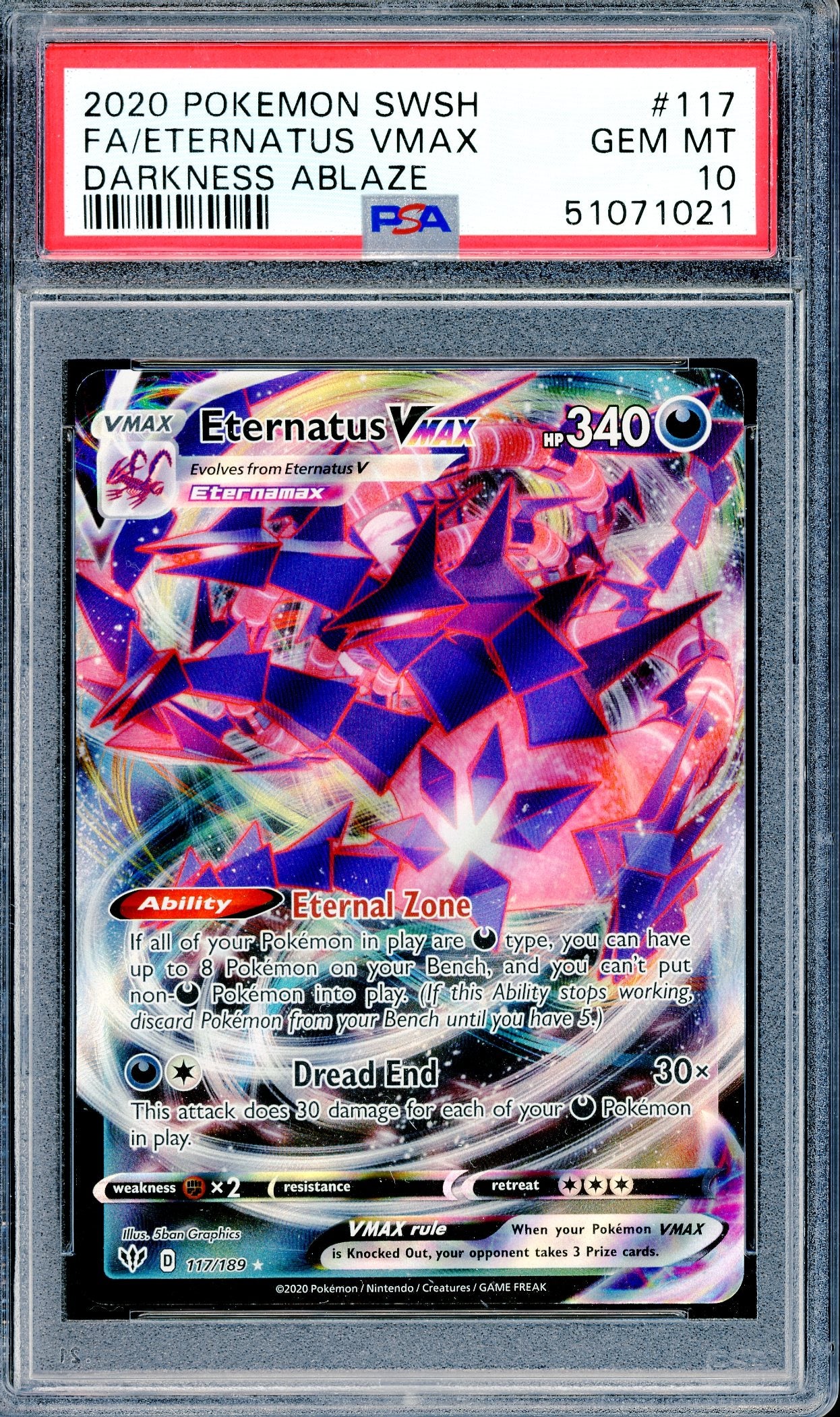 PSA 10 Eternatus VMAX (117/189)[Pokemon Sword & Shield: Darkness Ablaze]