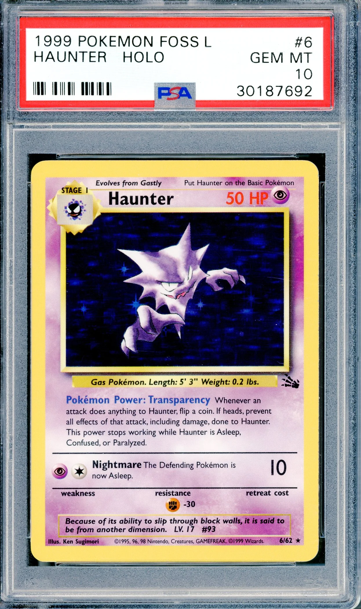 PSA 10 Haunter Holofoil (6/62) [Fossil]