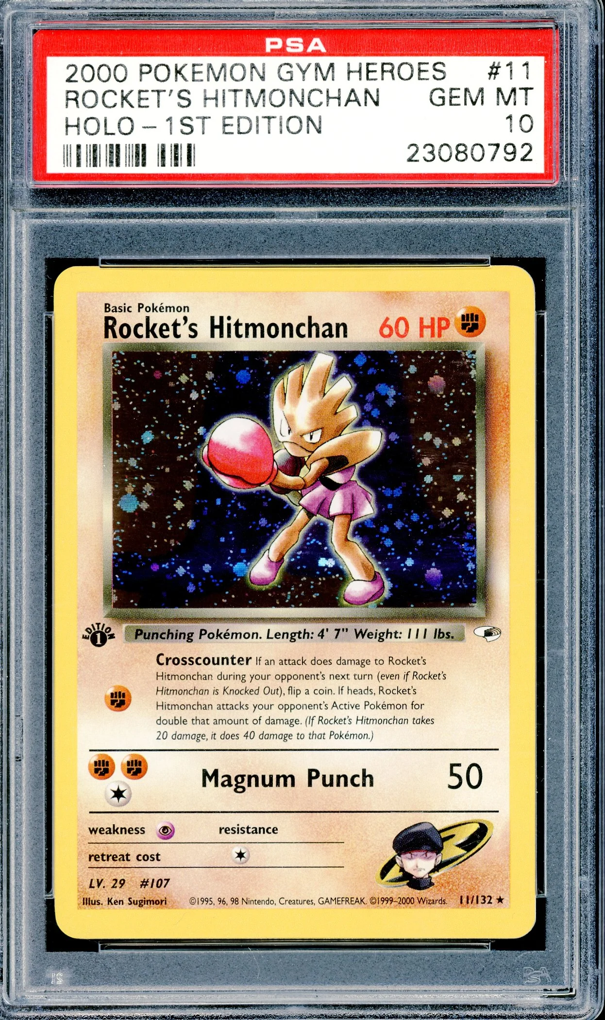 PSA 10 Rokcet's Hitmonchan (11/132) [Pokemon Gym Heroes 1st Edition]