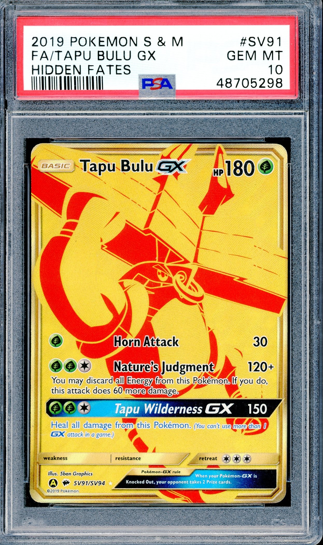 PSA 10 Tapu Bulu GX (SV91/SV94)[Hidden Fates]