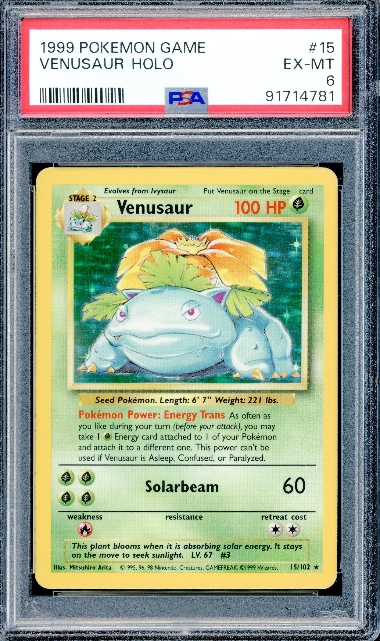 PSA 6 Venusaur Holo (15/102) [1999 Pokemon Base Set]