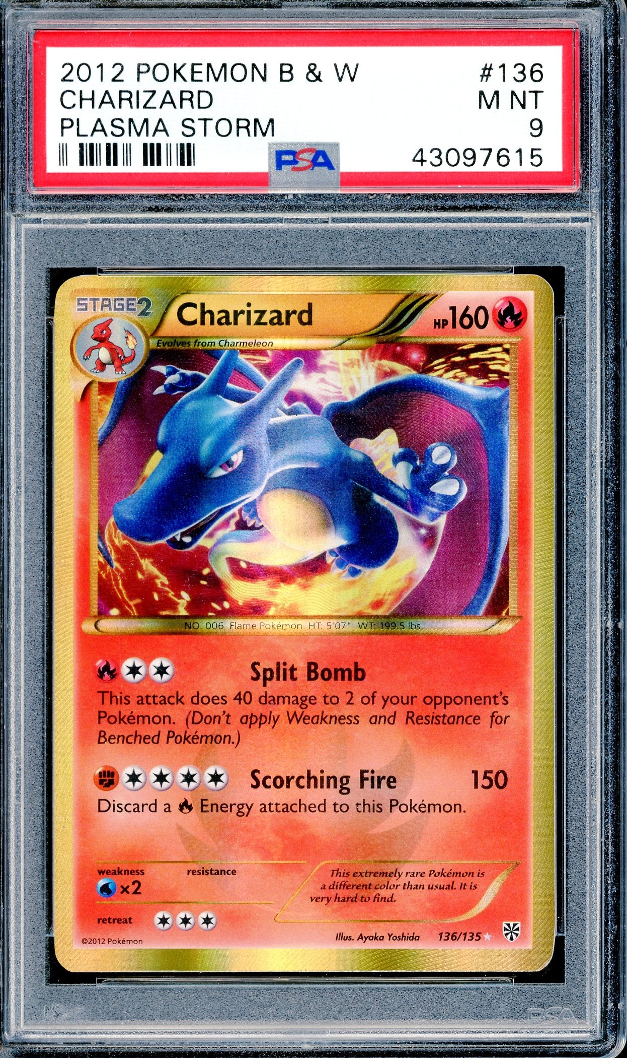 PSA 9 Charizard (136/135) [Pokemon Black & White: Plasma Storm]