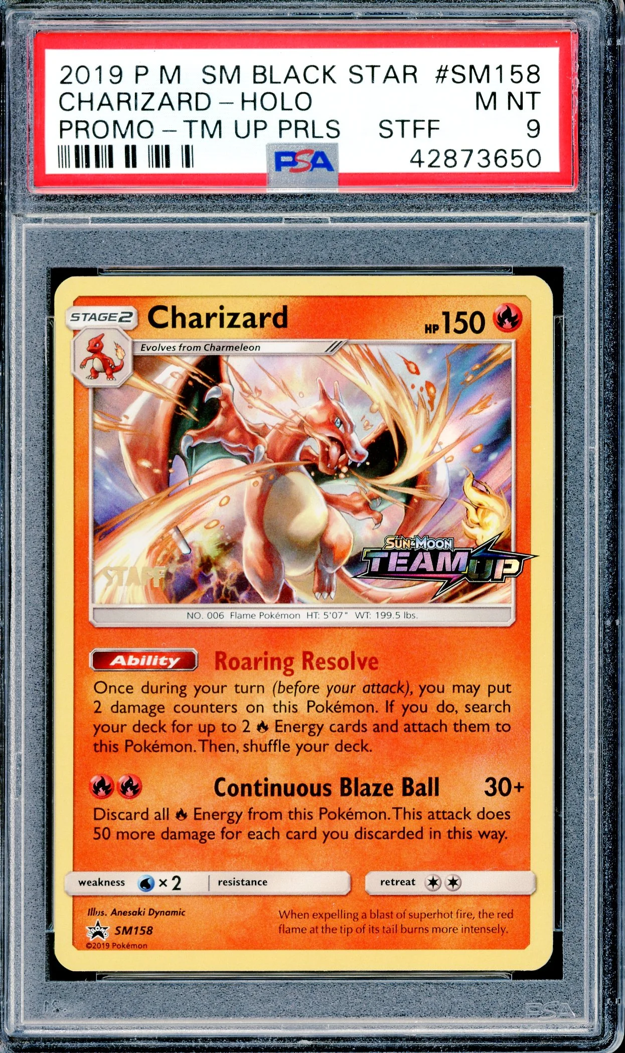 PSA 9 Charizard Holofoil - Staff Prerelease (SM158) [Pokemon Sun & Moon Black Star Promo]