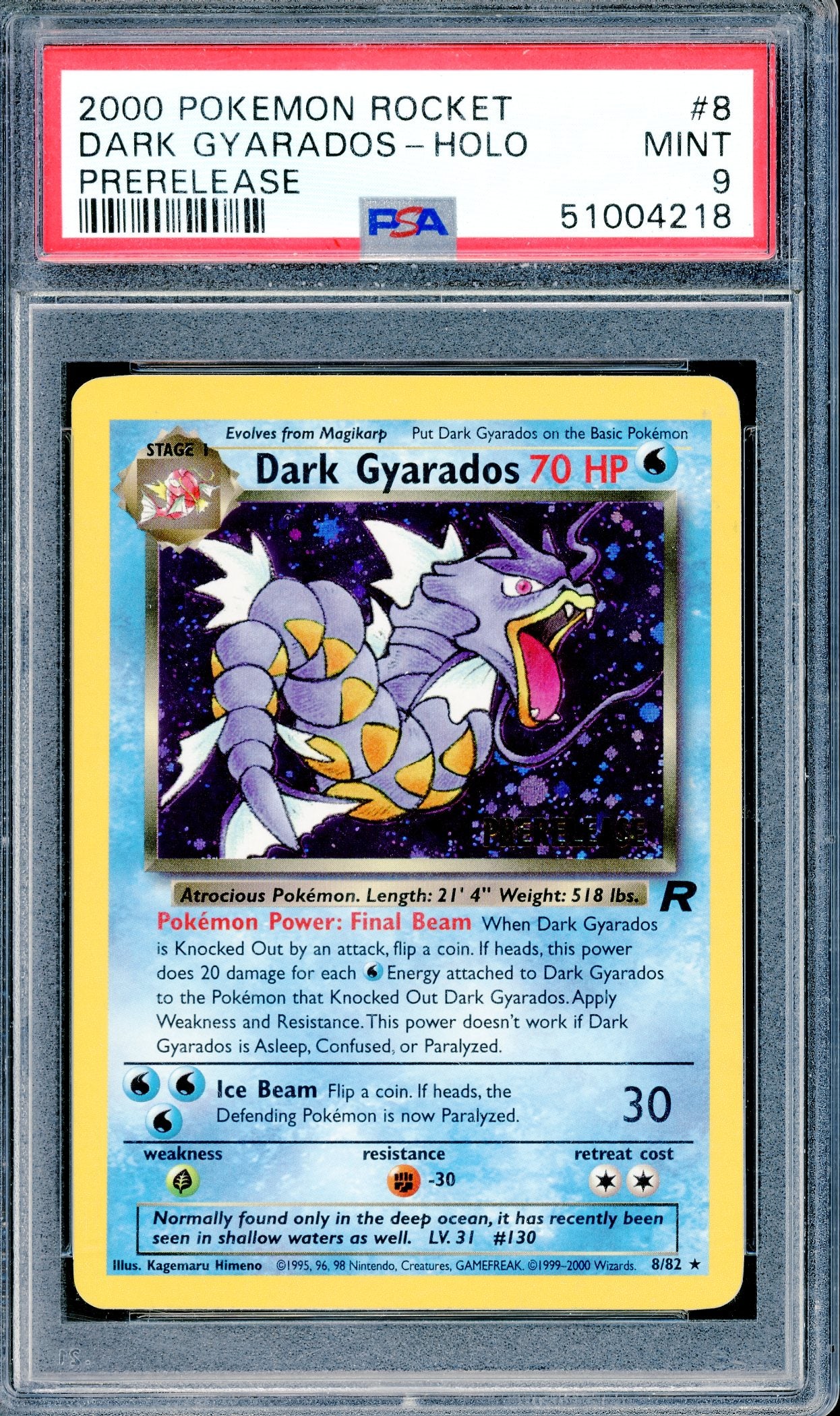 PSA 9 Dark Gyarados Holo - Prerelease (8/82) [Pokemon Rocket]