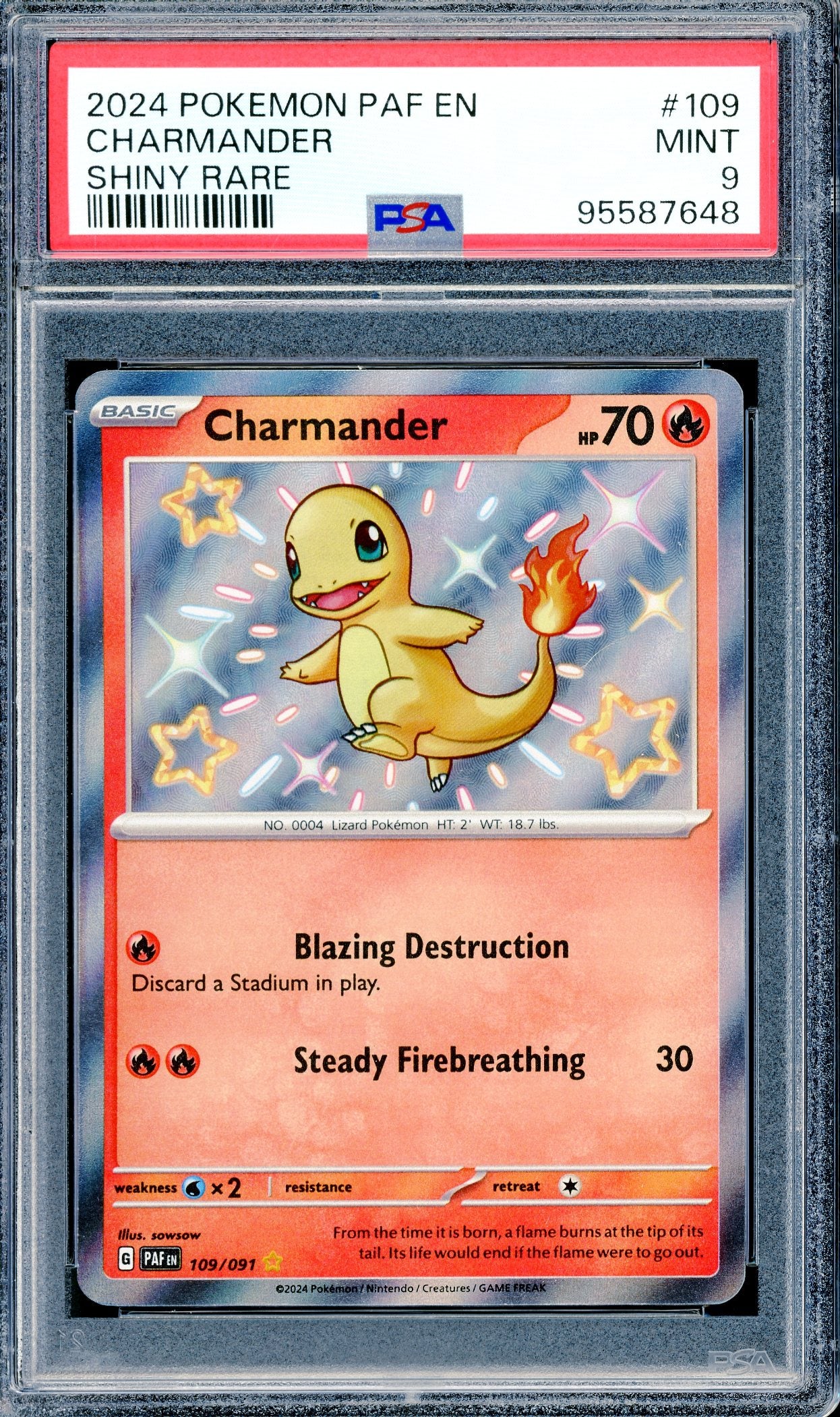 PSA 9 Charmander Shiny Rare (109/091) [Paldean Fates]