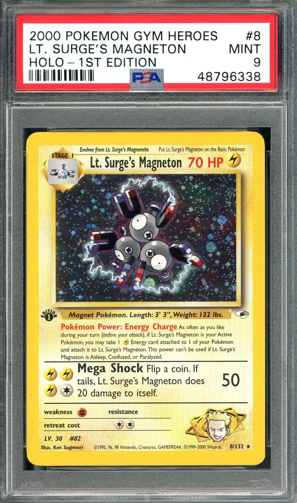 PSA 9 Lt. Surge's Magneton Holo 1st Edition (8/132) [1st Edition Gym Heroes]