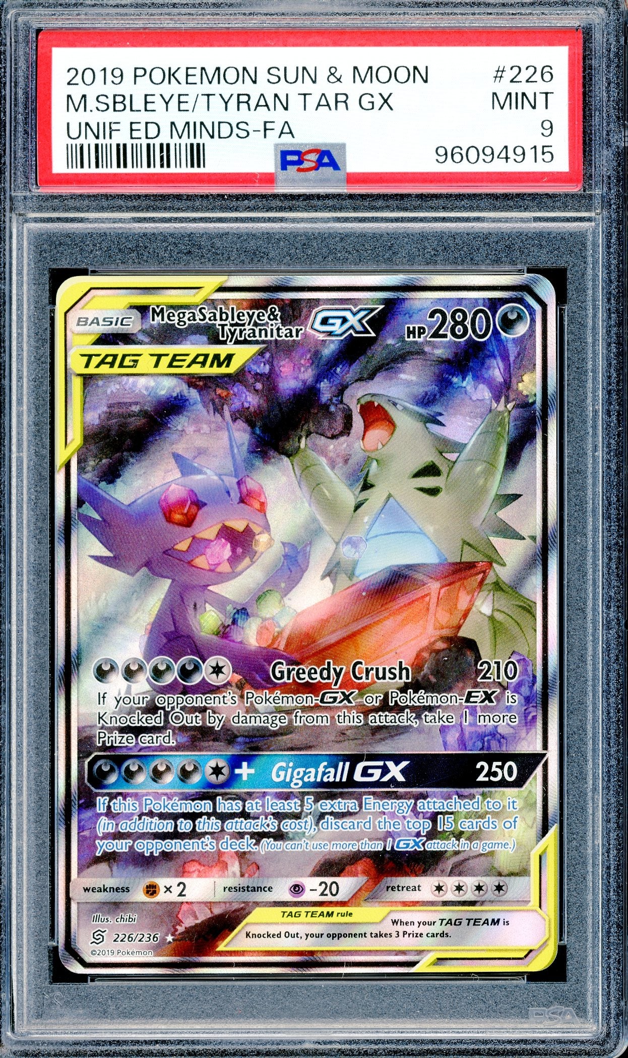 PSA 9 Mega Sableye & Tyranitar GX (226/236) [Pokemon Sun & Moon: Unified Minds]