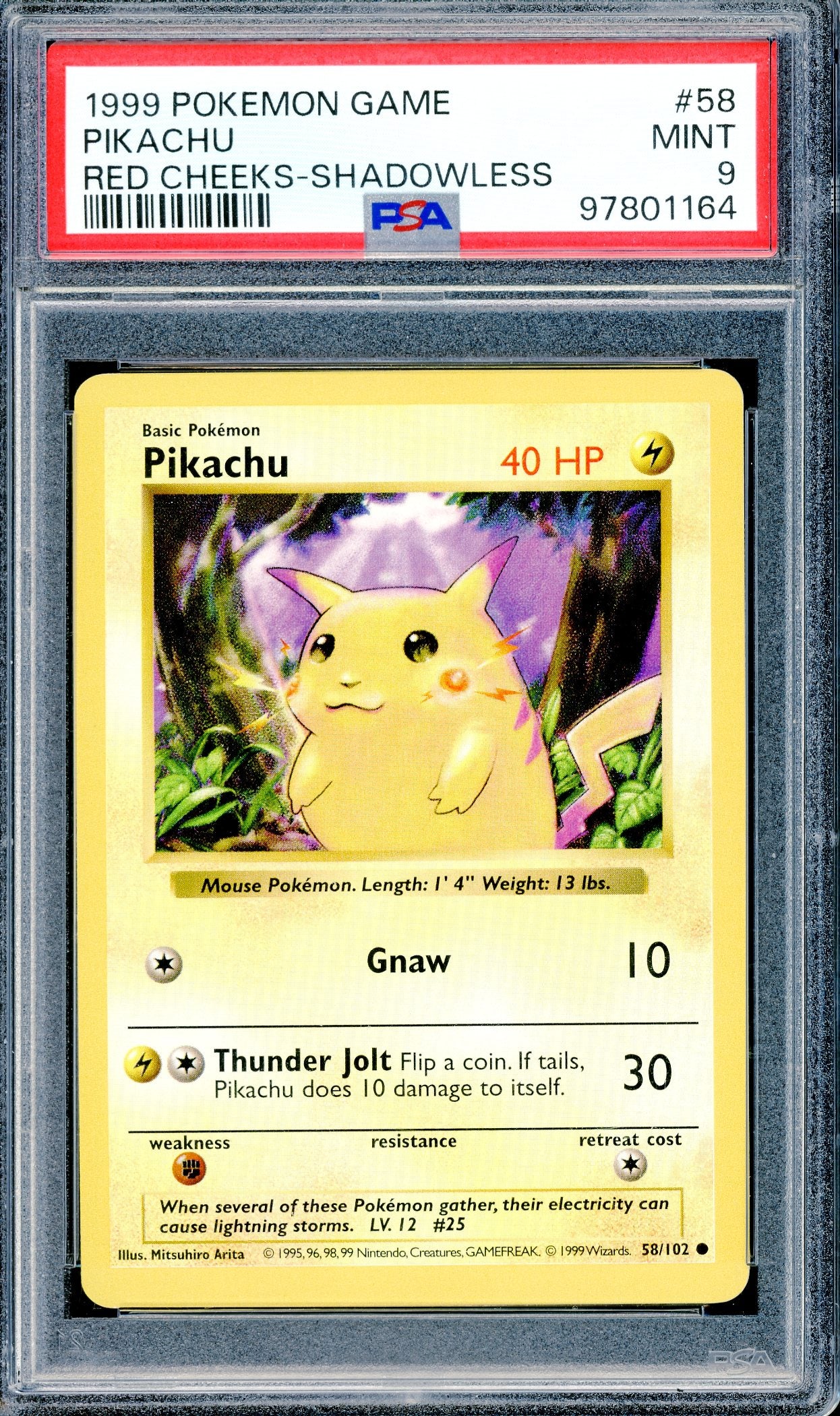 PSA 9 Pikachu Red Cheeks Shadowless (58/102) [1999 Pokemon Base Set]