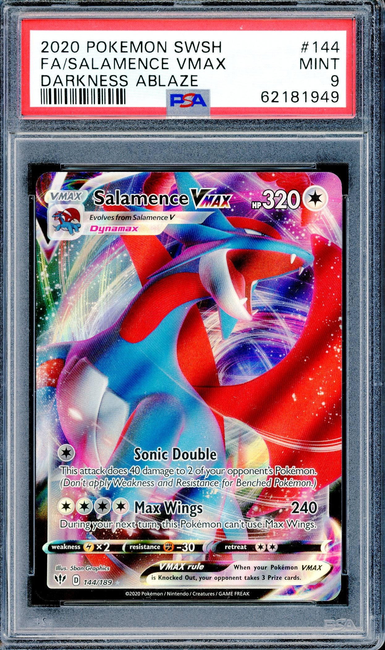 PSA 9 Salamence VMAX Full Art (144/189)[Pokemon Sword & Shield: Darkness Ablaze]