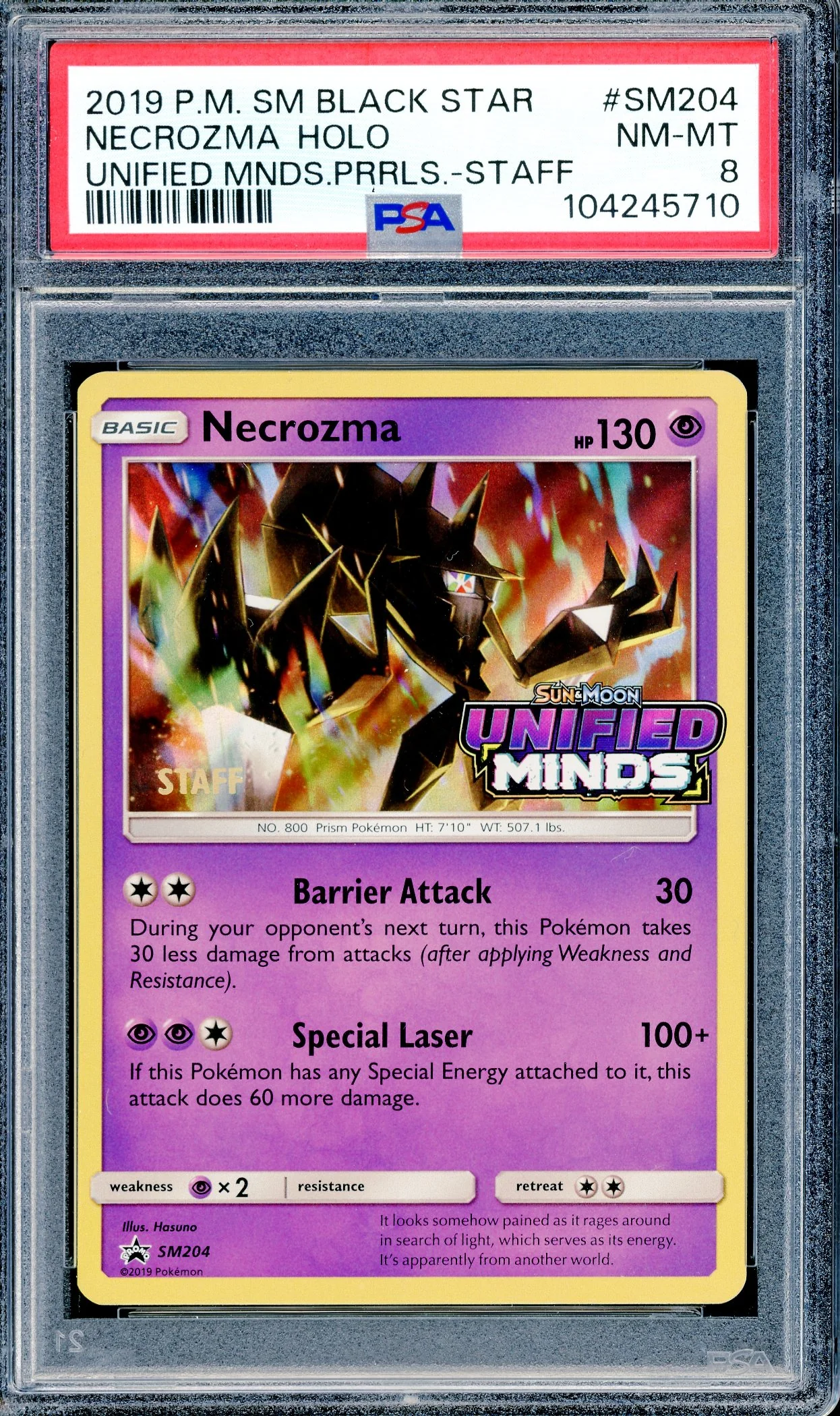 PSA8 Necrozma Holo (SM204)[Unified Minds Prerelease - Staff]