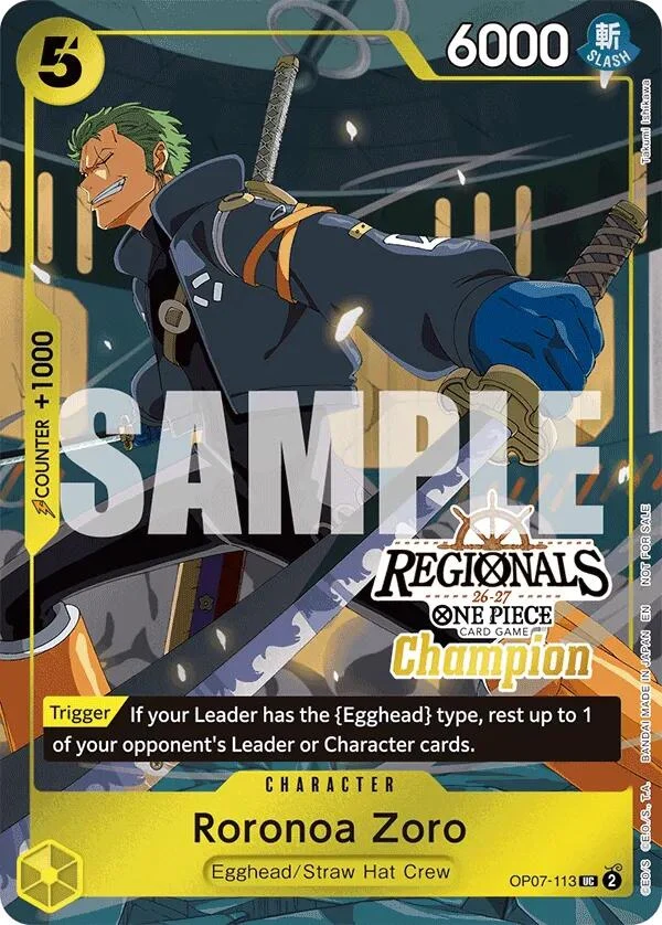 Roronoa Zoro (113) (Regionals Champion Card Set 26-27) (OP07-113) (One Piece Promotion Cards)