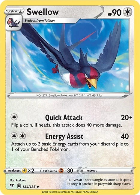 Swellow (134/185) (SWSH04: Vivid Voltage)
