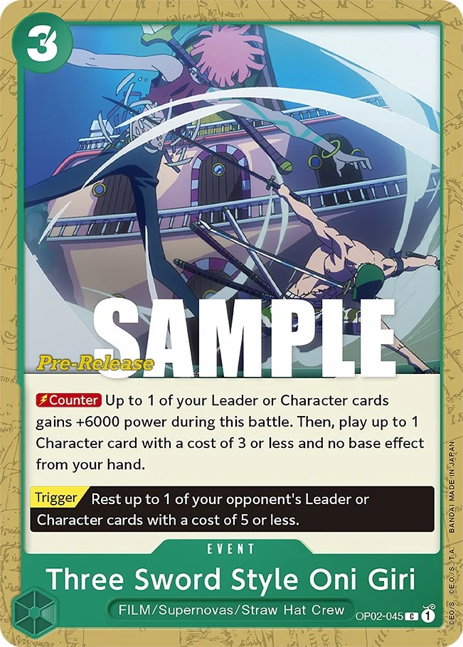 Three Sword Style Oni Giri (OP02-045) (Paramount War Pre-Release Cards)