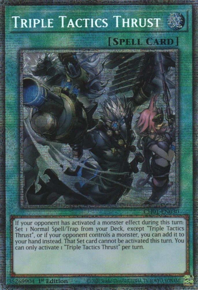 Triple Tactics Thrust (Starlight Rare) (CH01-EN030) (THE CHRONICLES DECK: The Fallen & The Virtuous (All-Foil Edition))