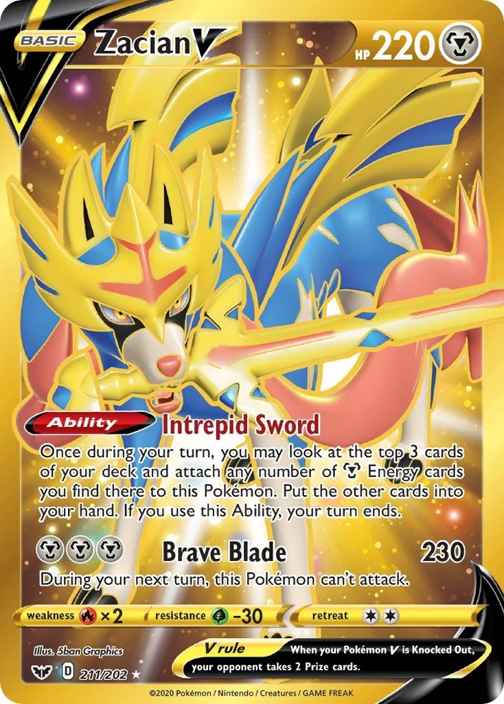Zacian V (Secret) (211/202) (SWSH01: Sword & Shield Base Set)